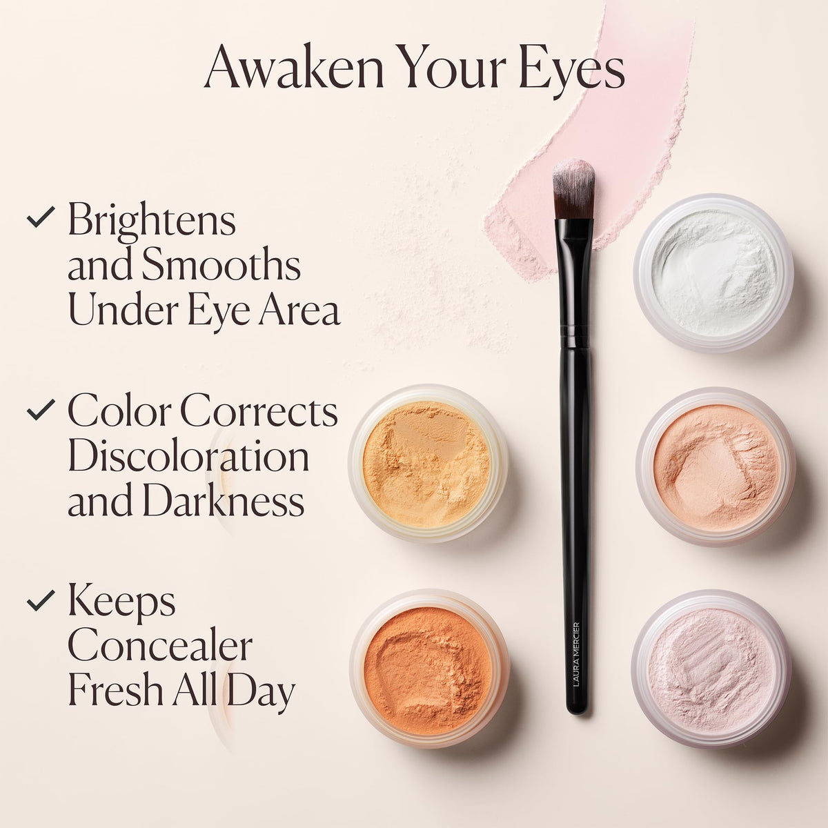 Laura Mercier secret brightening under eye loose setting powder peach sift insert detail