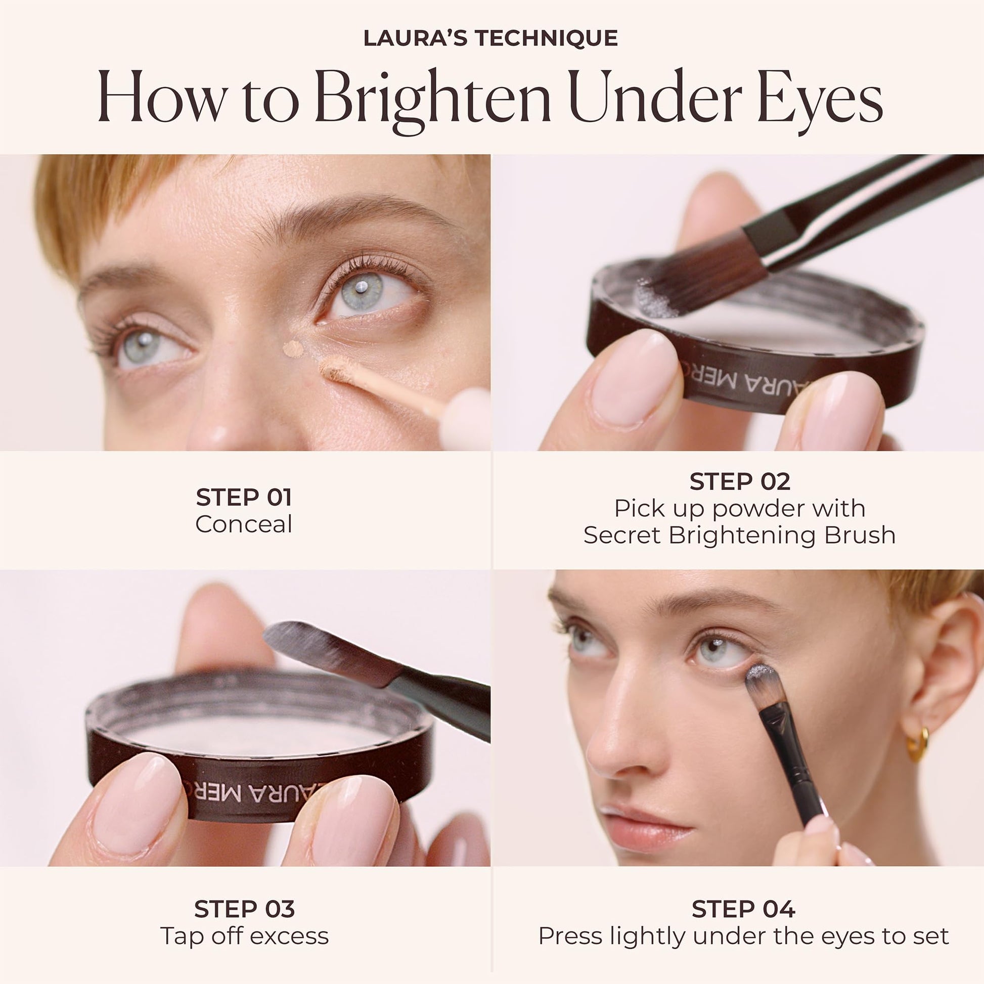 Laura Mercier under eye peach setting powder side view emphasizing the compact travel friendly jar design