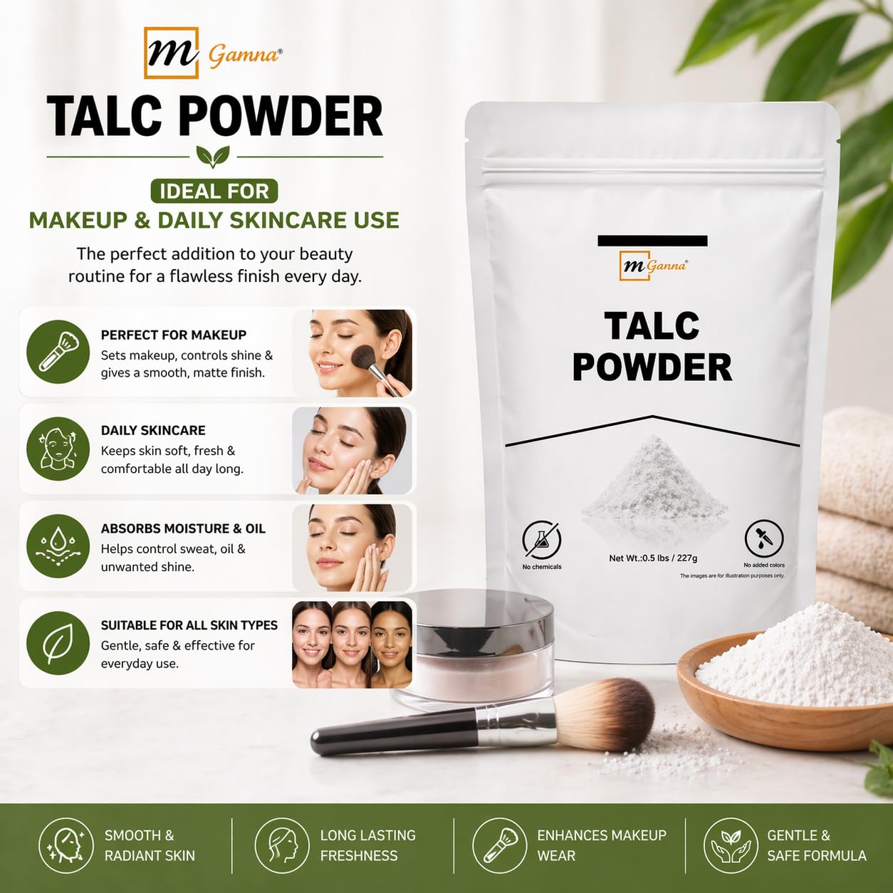 Unscented natural talc powder pouch 227 grams