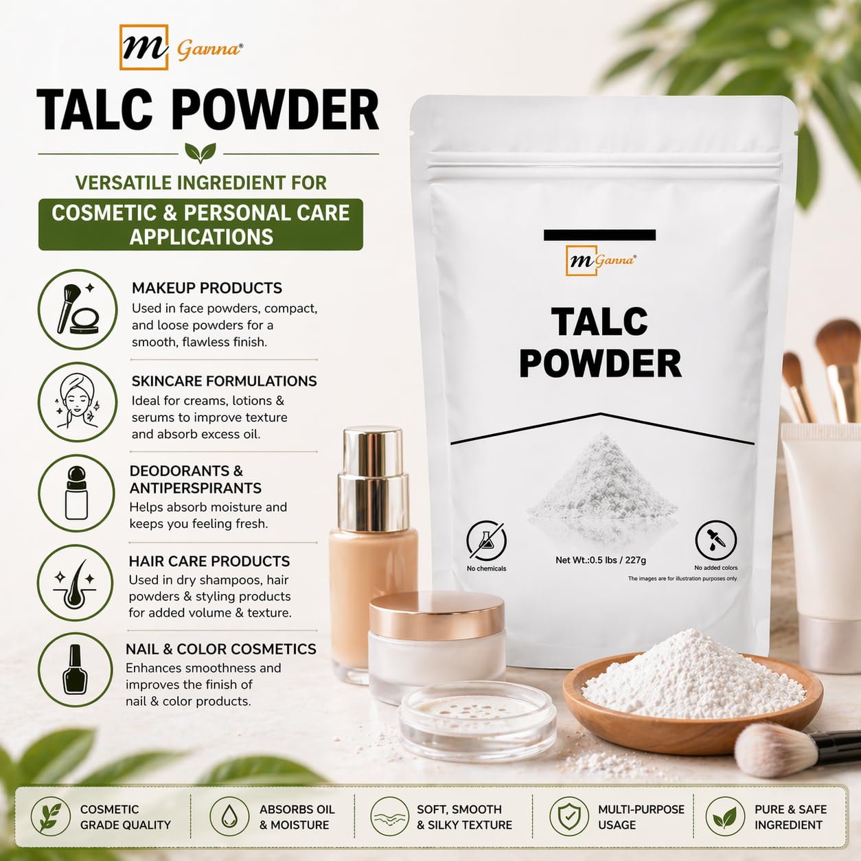 Using mganna talc for facial makeup setting