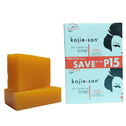 Kojie San Zero Pigment Light technology soap bars stack demonstrating the premium imported clarifying skincare product