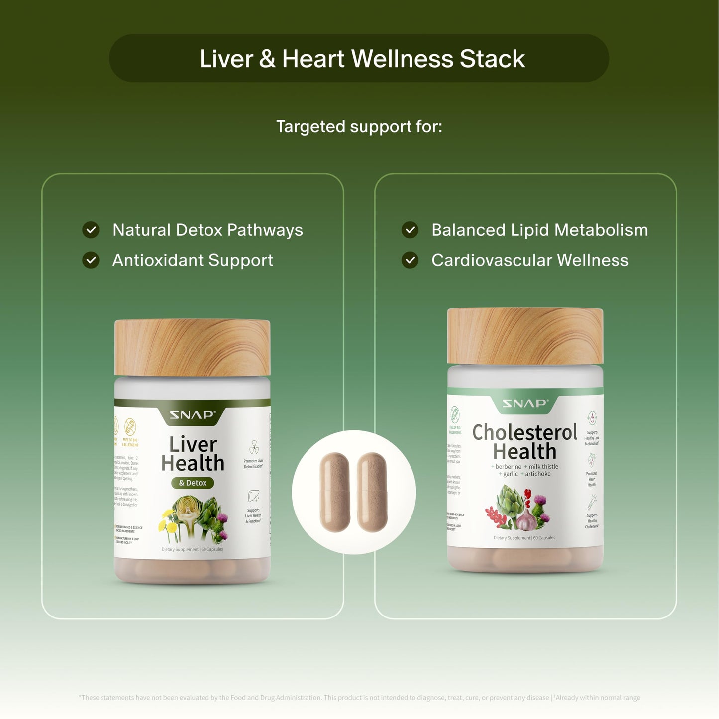 Authentic USA imported Snap Supplements heart and metabolic wellness duo pack.