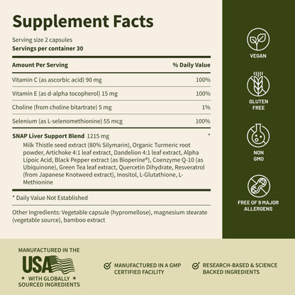 Snap Supplements plant-powered liver cleanse and lipid support daily capsule bottles.