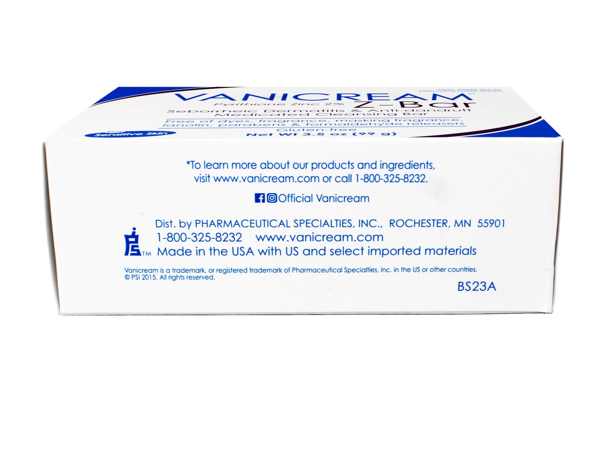 Vanicream Z-Bar packaging showing 2 percent Pyrithione Zinc label