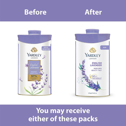 Back side of Yardley London English Lavender Talc canister