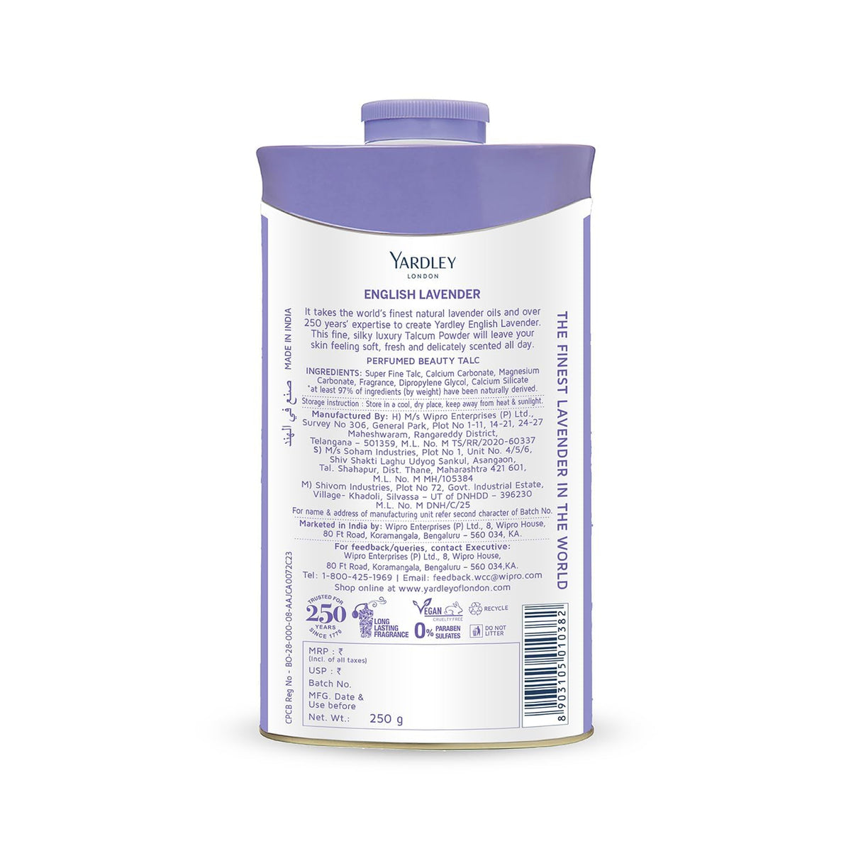 Yardley English Lavender perfumed talc cap and top design