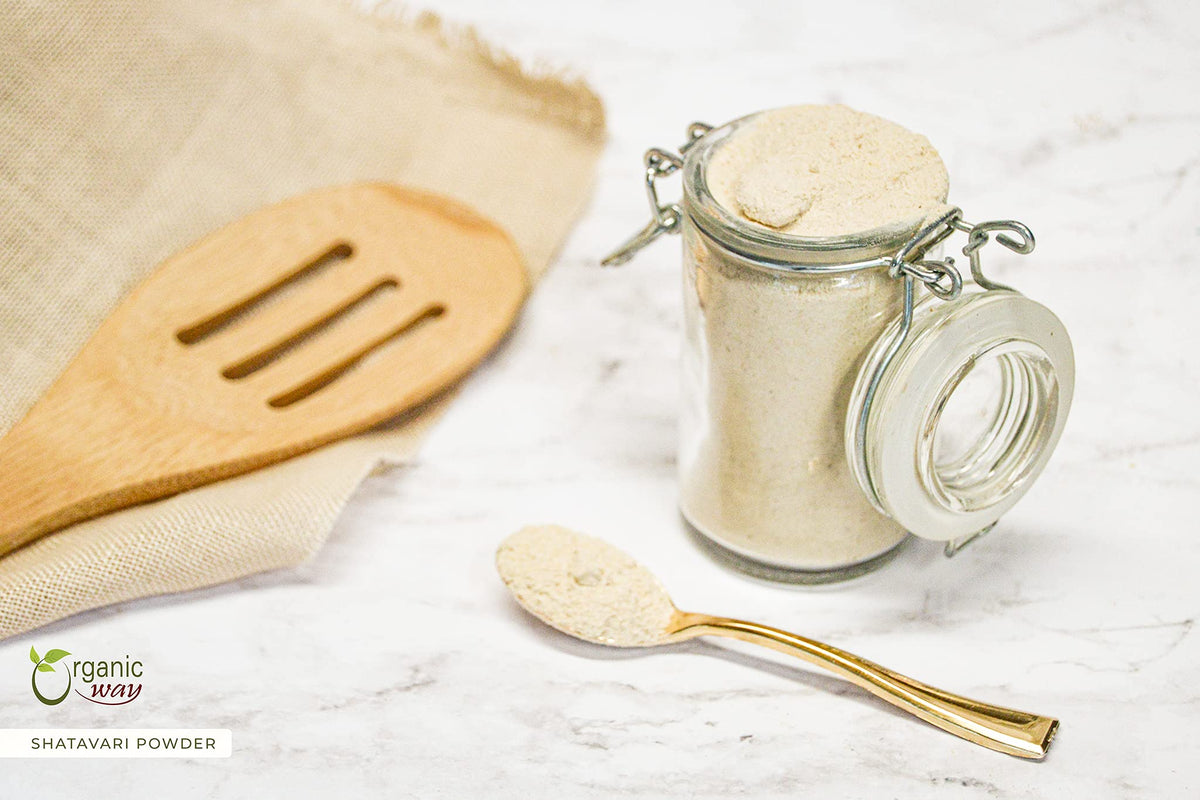Organic Way Shatavari powder in a resealable bag