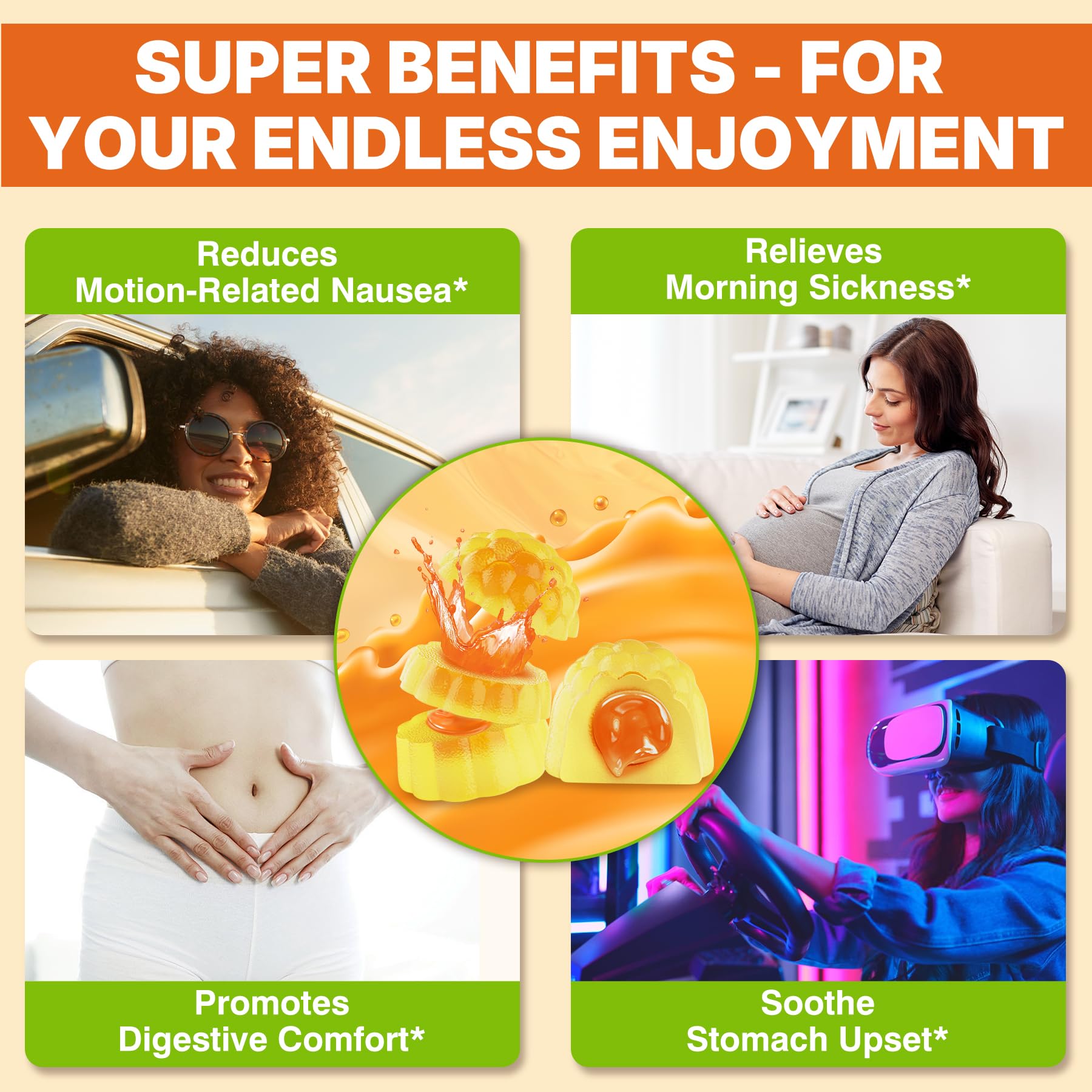 LILICARE motion sickness chewable pills for adult stomach relief.