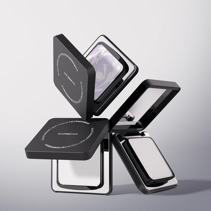 Pore blurring face powder for oily skin being picked up with a professional makeup brush