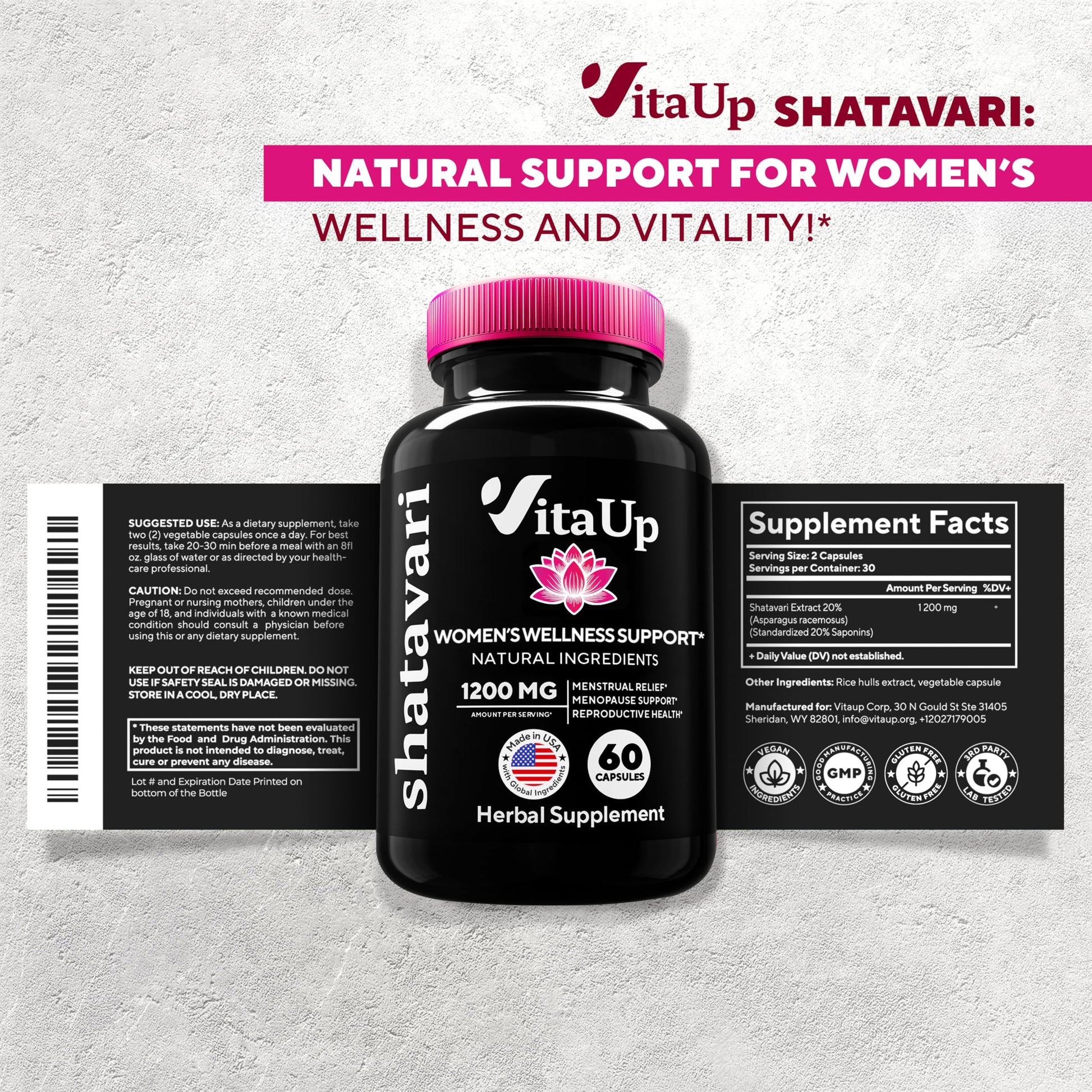 Unboxing view of authentic VitaUp Shatavari herbal dietary supplement imported directly from the USA.