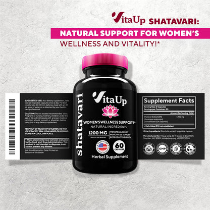 Unboxing view of authentic VitaUp Shatavari herbal dietary supplement imported directly from the USA.