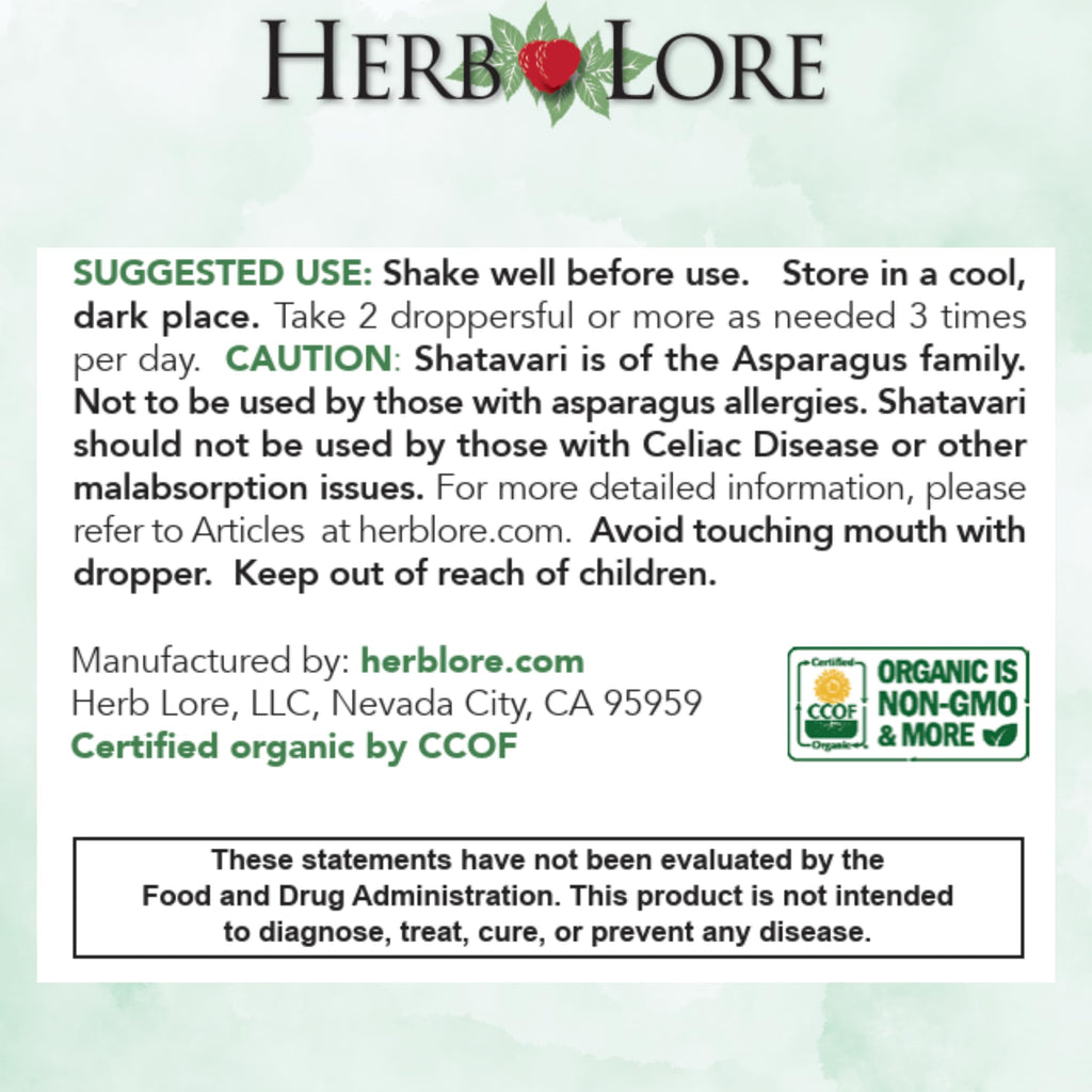 Authentic USA imported Herb Lore Shatavari Tincture packaging box