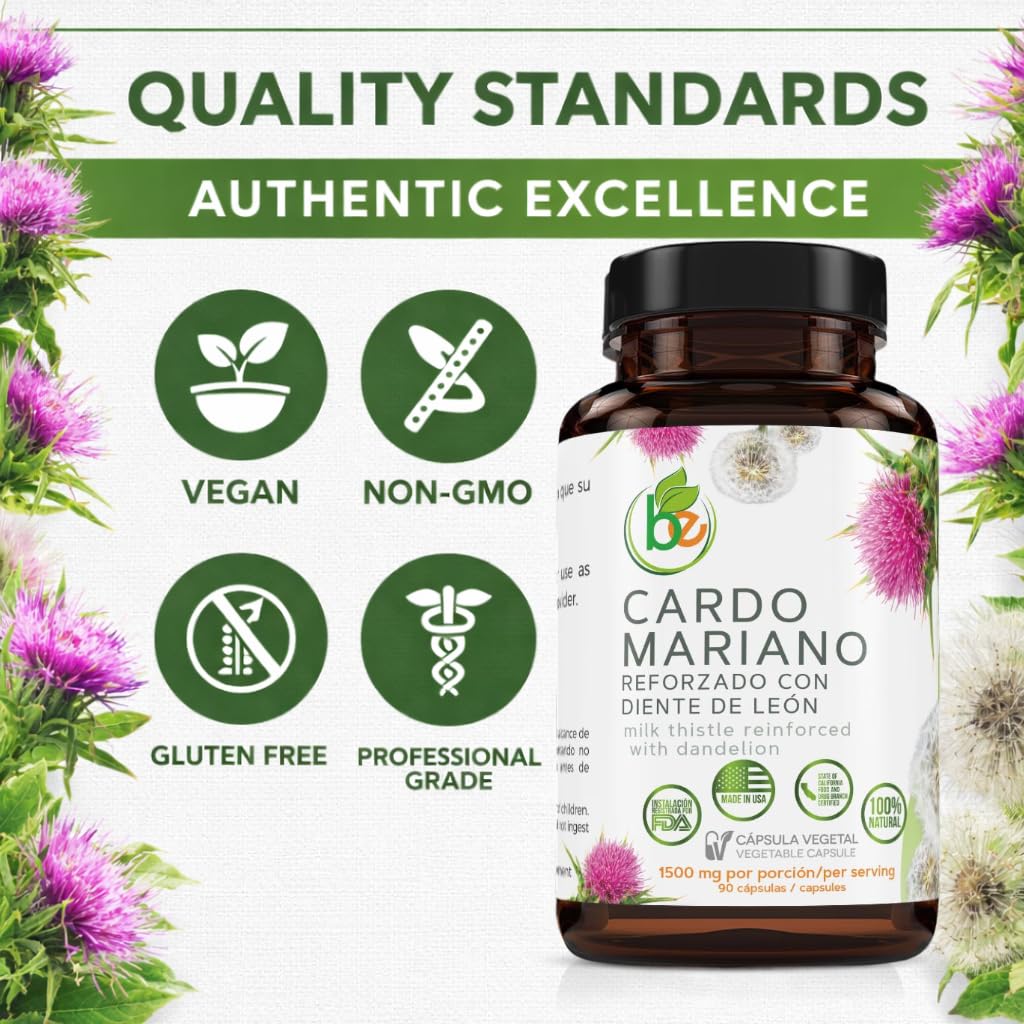 Supplement facts and ingredient list panel on B-Experts Cardo Mariano bottle