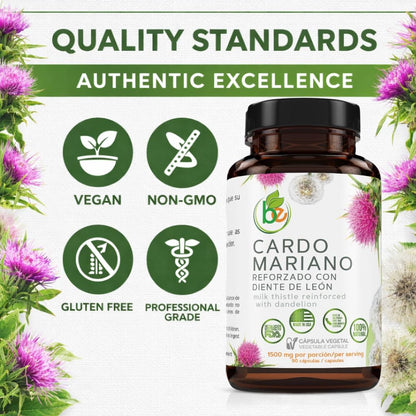 Supplement facts and ingredient list panel on B-Experts Cardo Mariano bottle