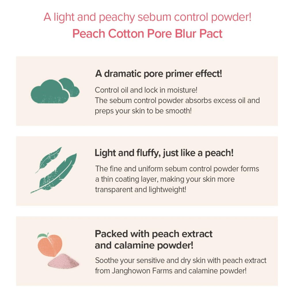 Skinfood Peach Cotton Pore Blur Pact powder texture close up