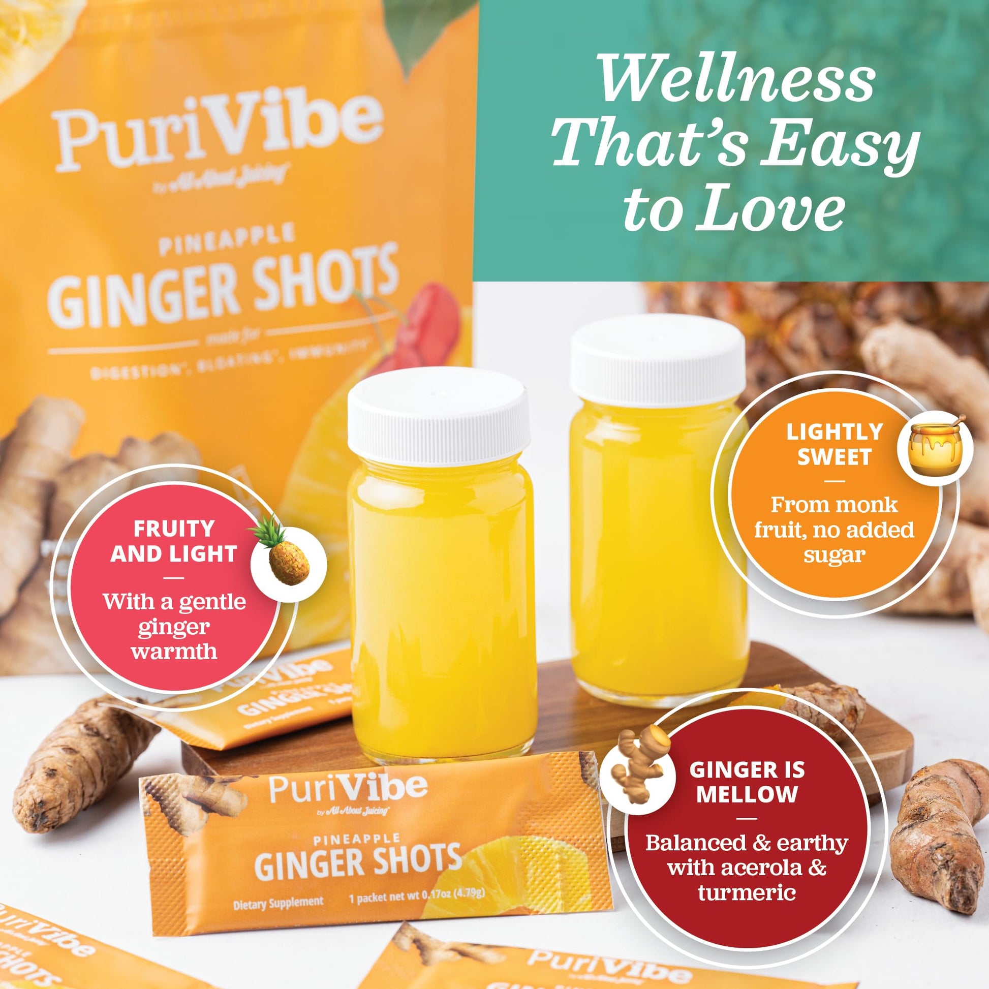 On the go travel friendly single serve stick packs of All About Juicing superfood powder spread out on a clean surface.