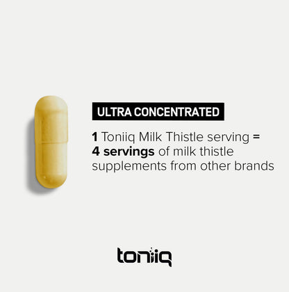 Authentic Toniiq liver support ninety capsule bottle displaying USA manufacturing details