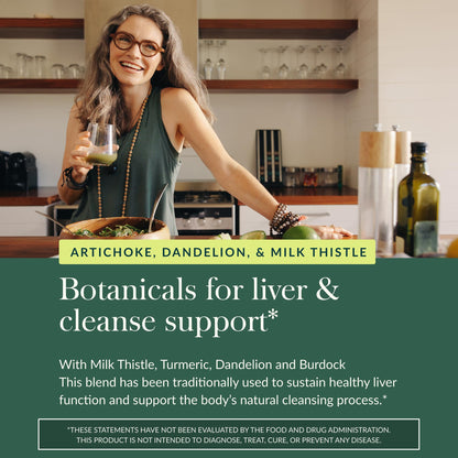 Back label of Gaia Herbs Liver Cleanse showing dosage instructions and dietary facts