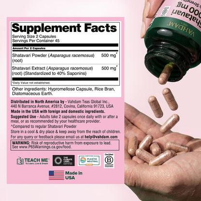 Premium USA imported VAHDAM Shatavari herbal capsules for menstrual cycle regularity