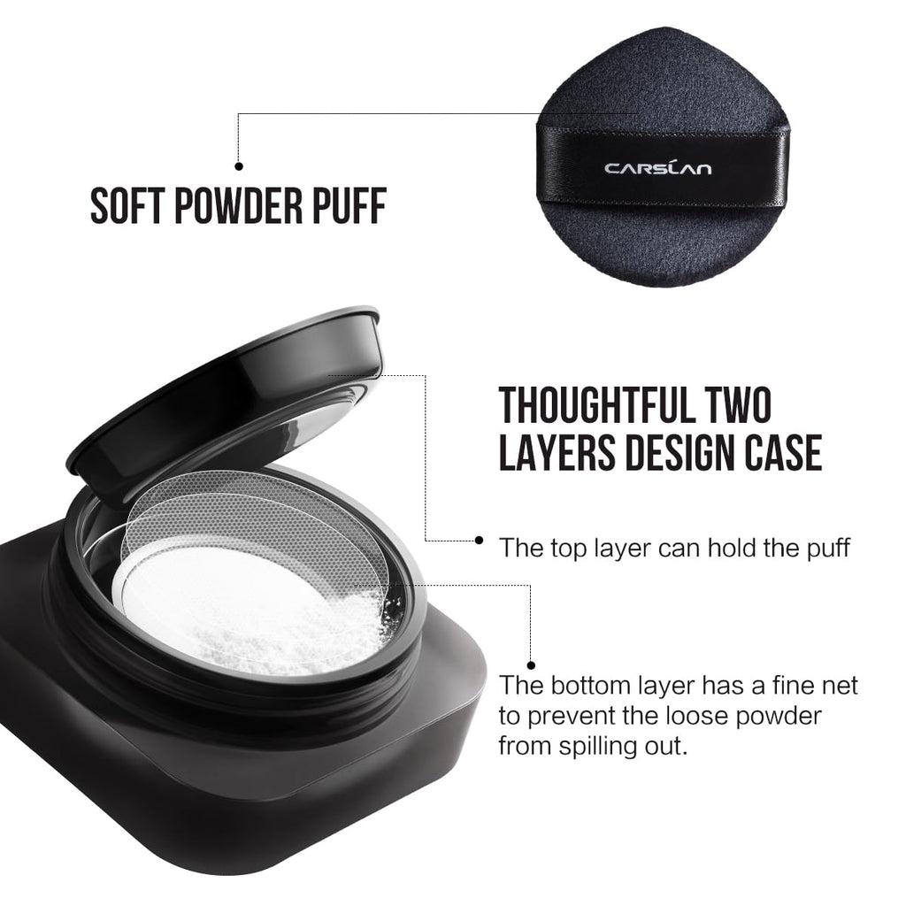 Carslan talc free face powder puff and sifter detail