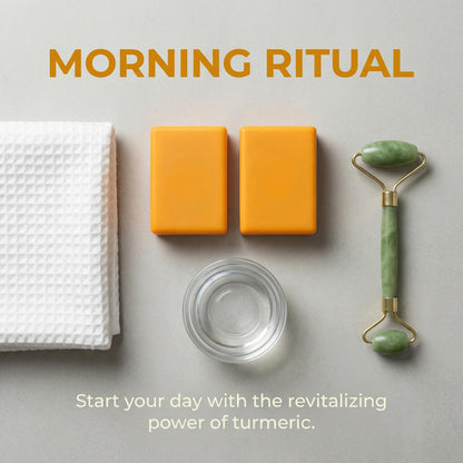 Handmade turmeric soap bars in sustainable packaging