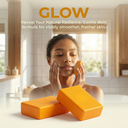 Side view of handmade turmeric cleansing soap bars