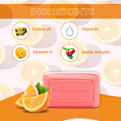 Neoprosone cleansing bar soap infused with vitamin C for dark spot reduction.