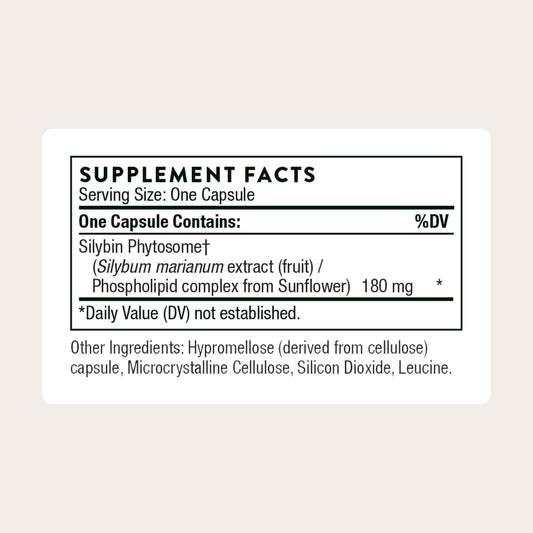 Thorne Milk Thistle Phytosome supplement facts and ingredient list label view