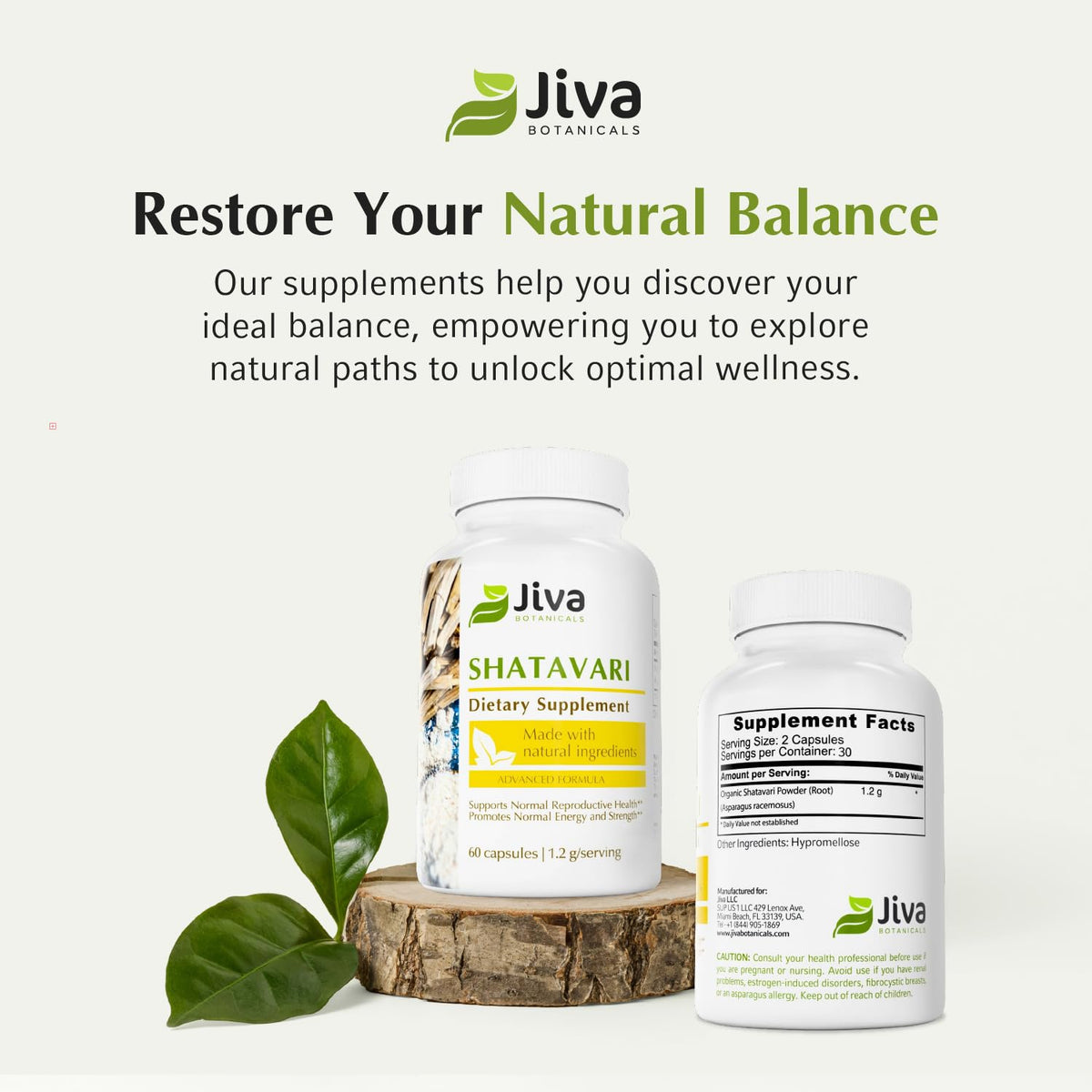 Nutritional information label on Jiva Botanicals Shatavari bottle