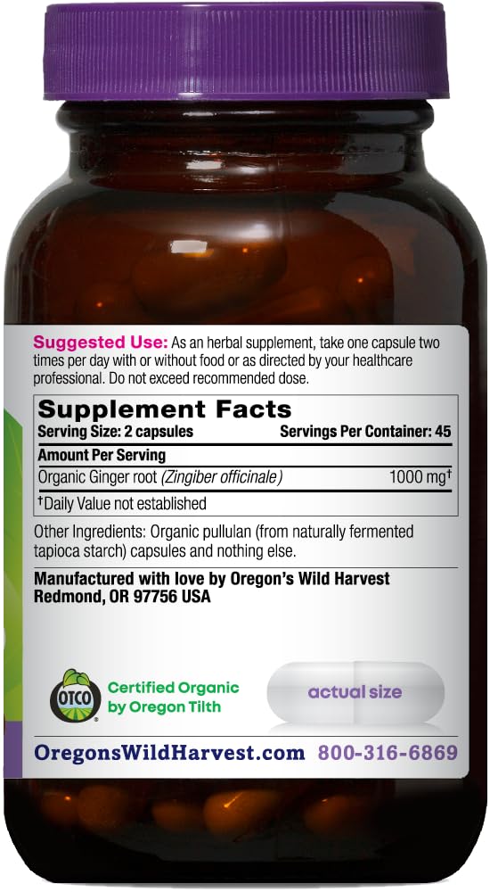 Oregon's Wild Harvest Ginger herbal supplement supplement facts panel and ingredient list detail