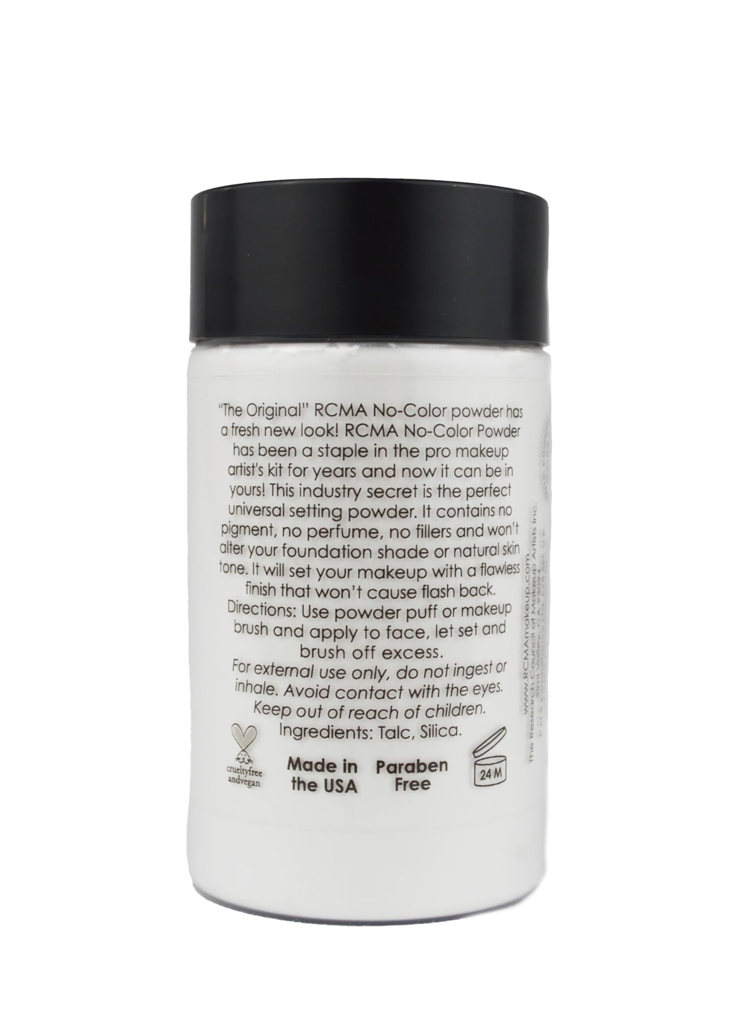 Back label of RCMA The Original No Color Powder