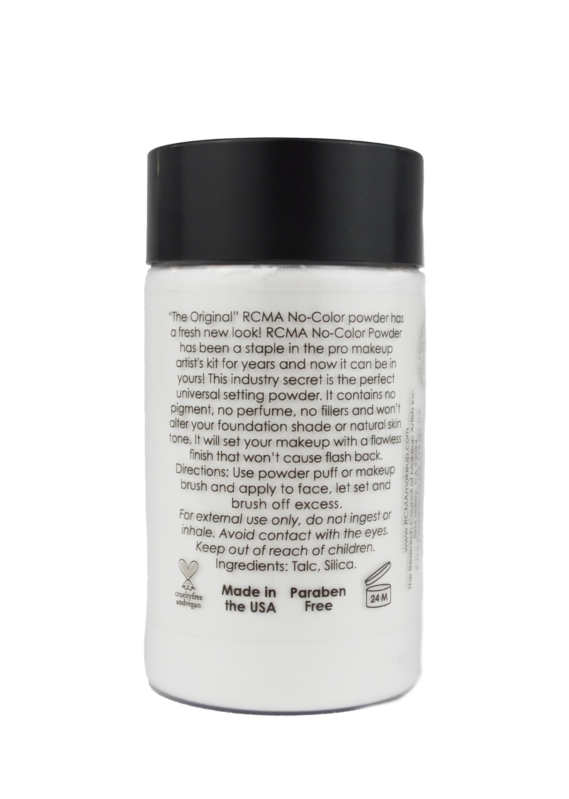 Back label of RCMA The Original No Color Powder