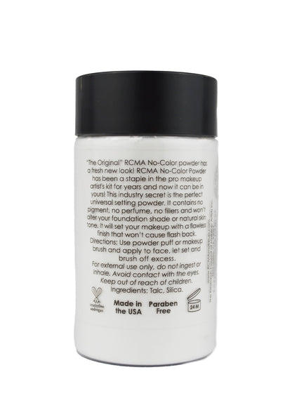 Back label of RCMA The Original No Color Powder