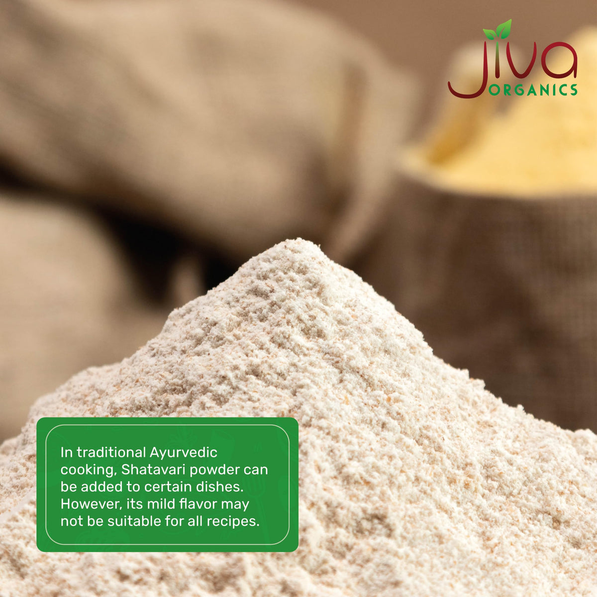 Jiva Organics Asparagus racemosus root powder in a spoon