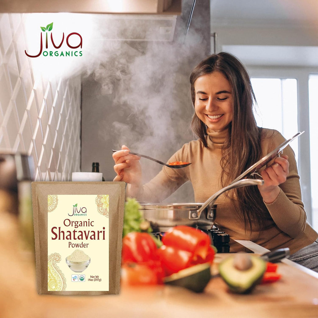 Jiva Organics Shatavari powder 14 ounce bulk bag side view