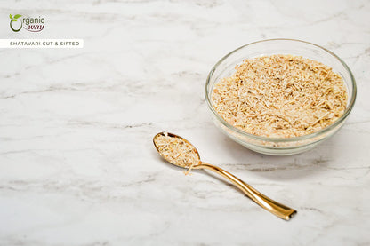 Close up of Organic Way dried shatavari cut and sifted texture