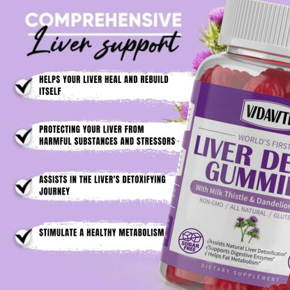 Sugar free milk thistle gummies by Vidavite showing supplement facts and herbal ingredients.