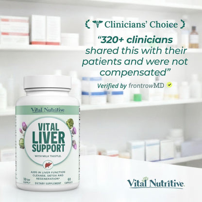 Vital Nutritive Liver Support container showing serving sizes for the 30 day supply program