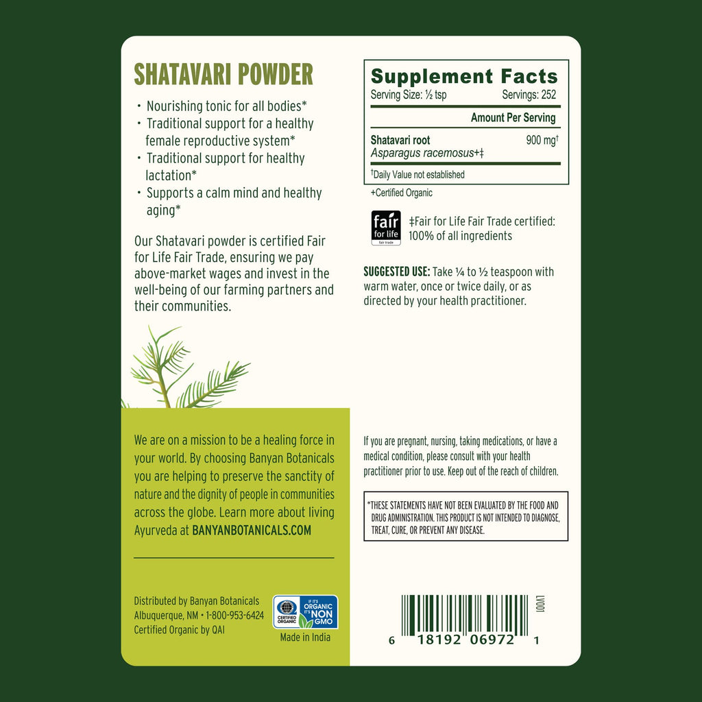 Banyan Botanicals Shatavari powder 227 grams jar