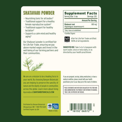 Banyan Botanicals Shatavari powder 227 grams jar