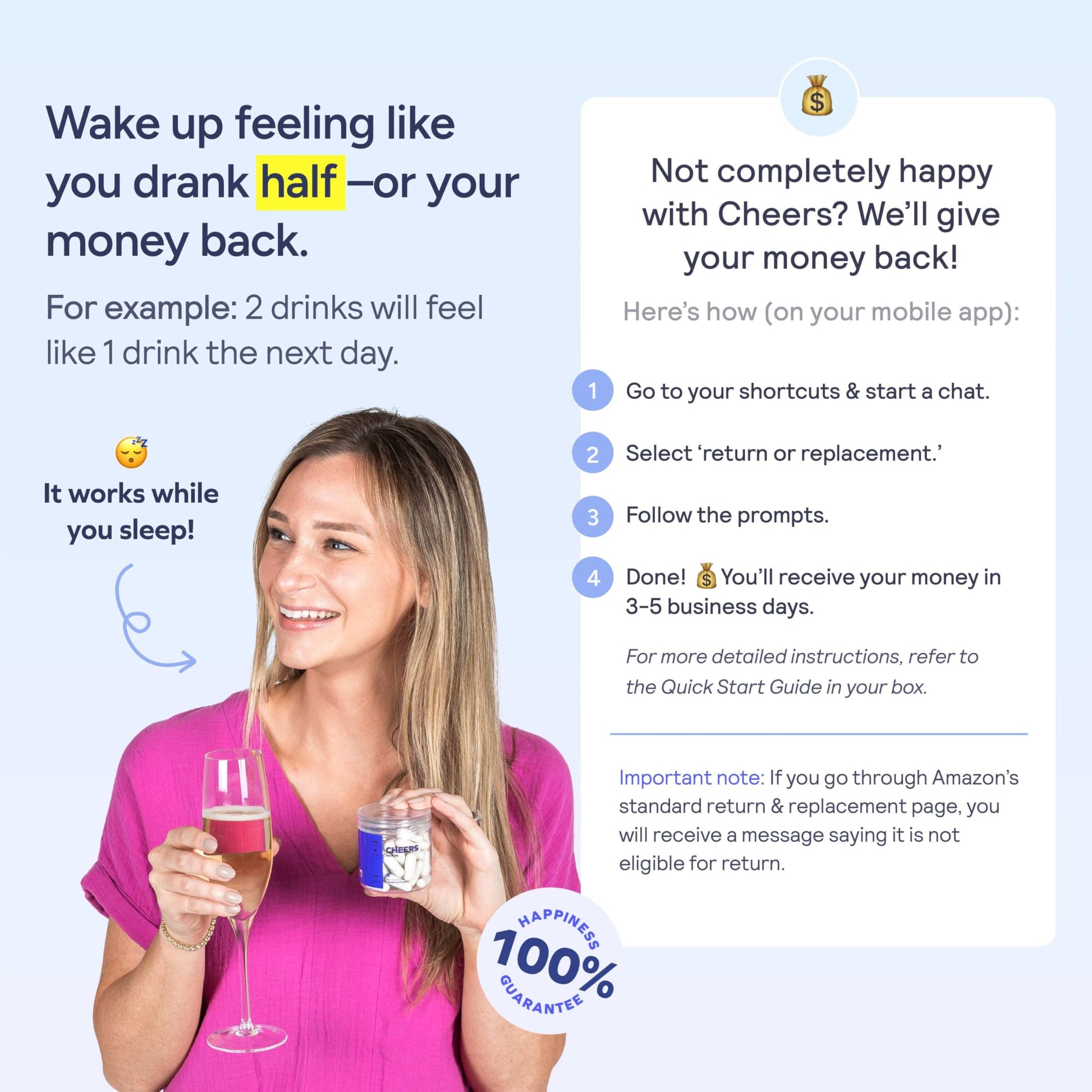 Cheers Restore night time formula bottle with Dihydromyricetin for liver health support