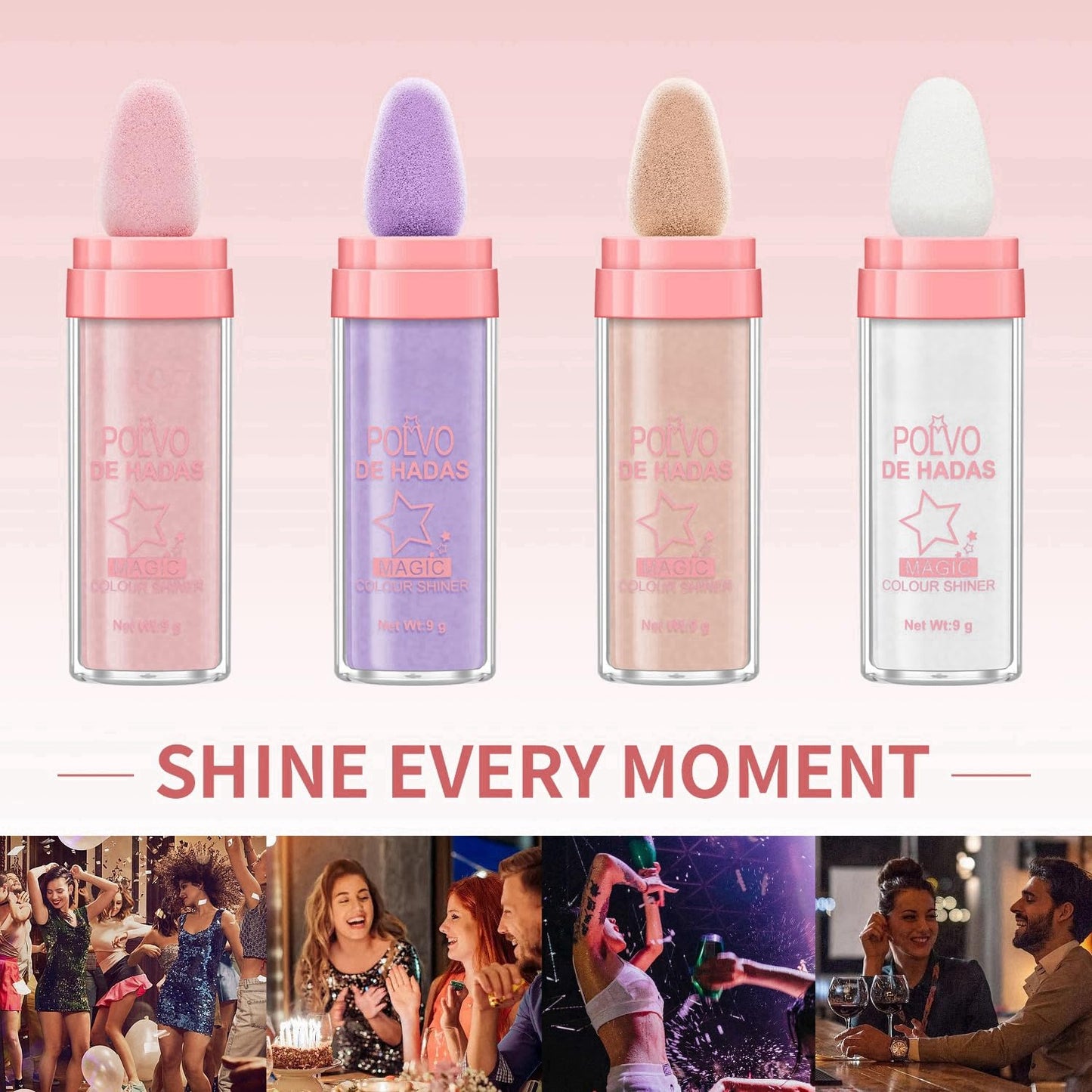 Four different shades of Urqt Fairy Dust Highlight Patting Powder