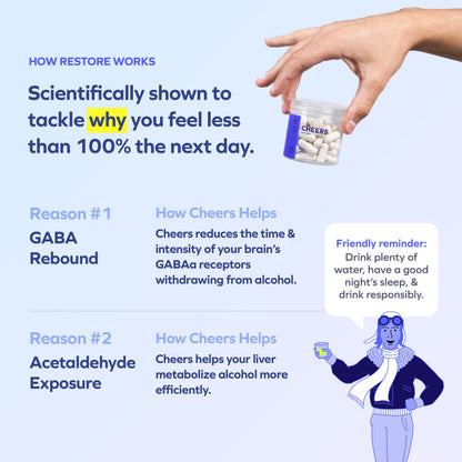 Cheers Relief morning recovery bottle featuring Ginger and Caffeine for focus and alertness