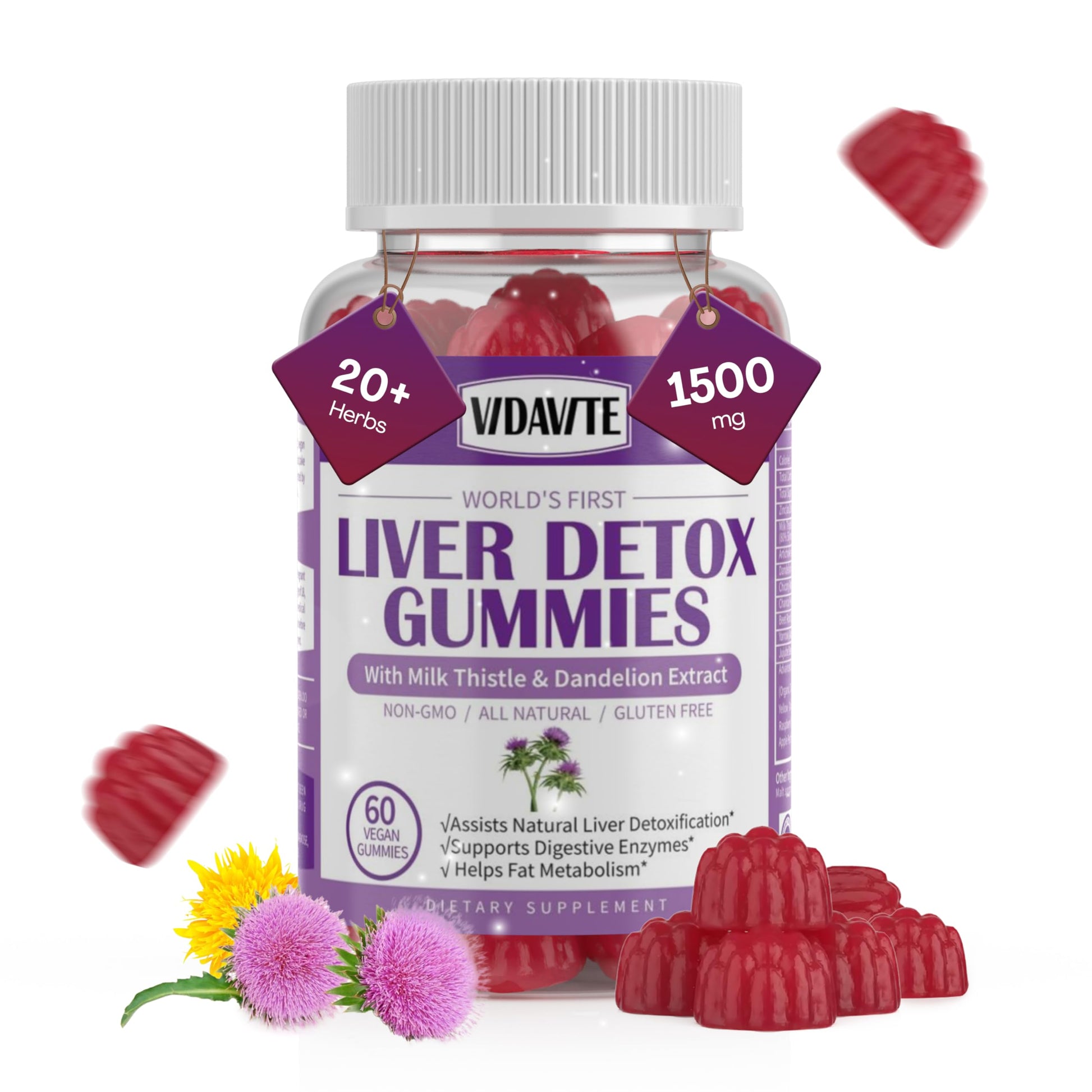 Vidavite liver detox dietary supplement bottle showing genuine import seal for quality assurance.