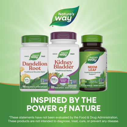 Angled commercial product shot of the Nature's Way Kidney Bladder 100 vegan capsules bottle.