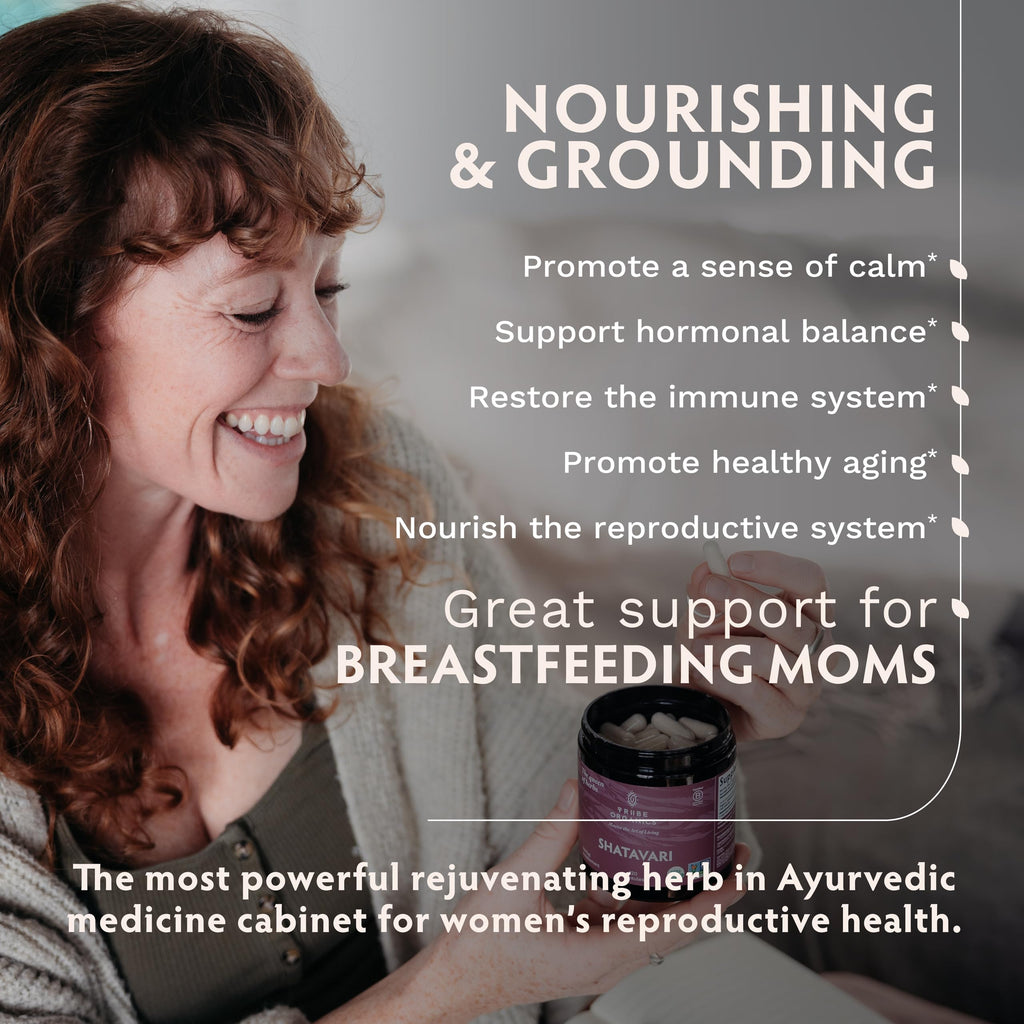 Certified B Corp Tribe Organics Shatavari 500 milligrams capsules for postpartum health