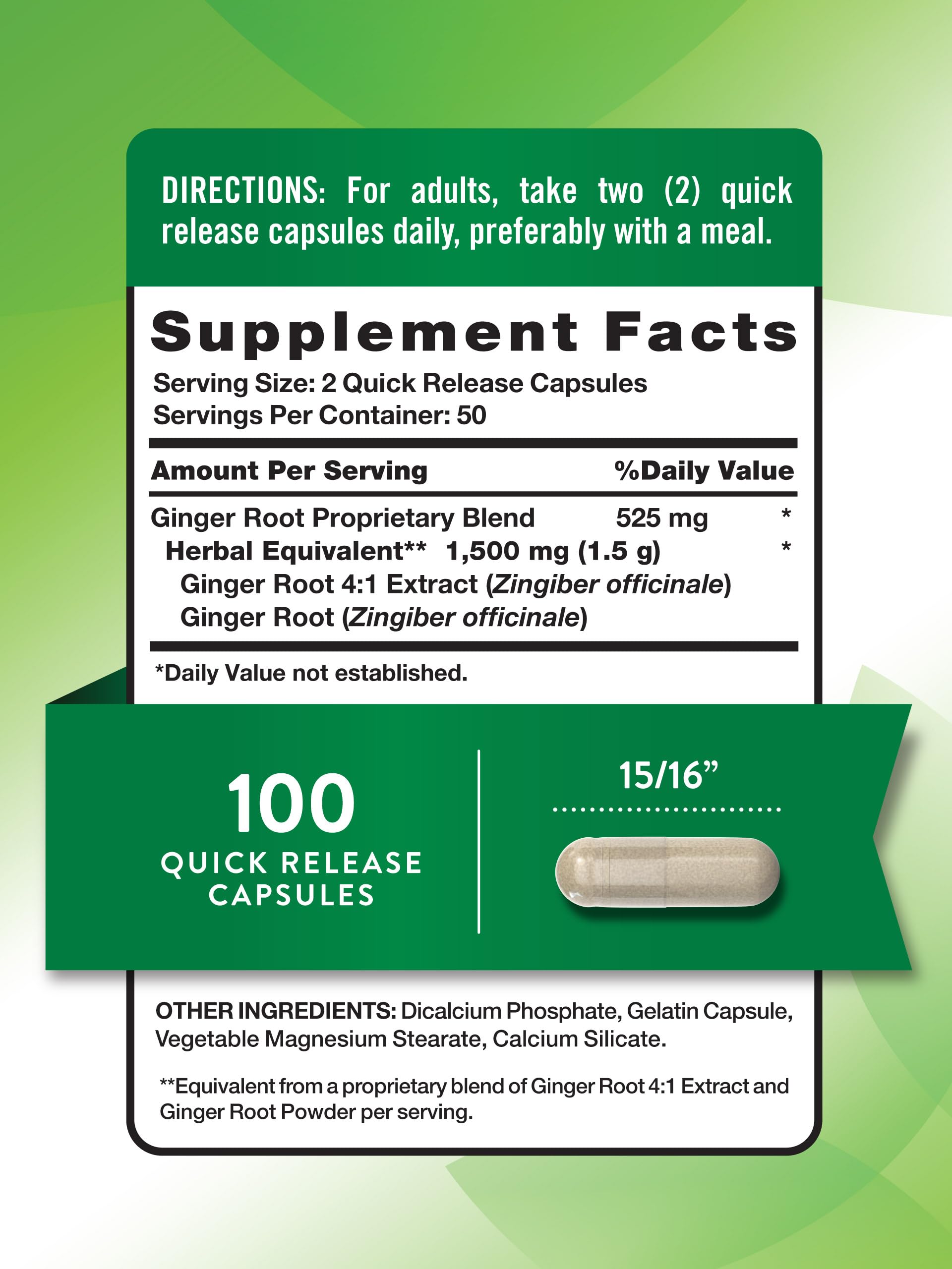 Nature's Truth traditional ginger root herbal supplement back label ingredients