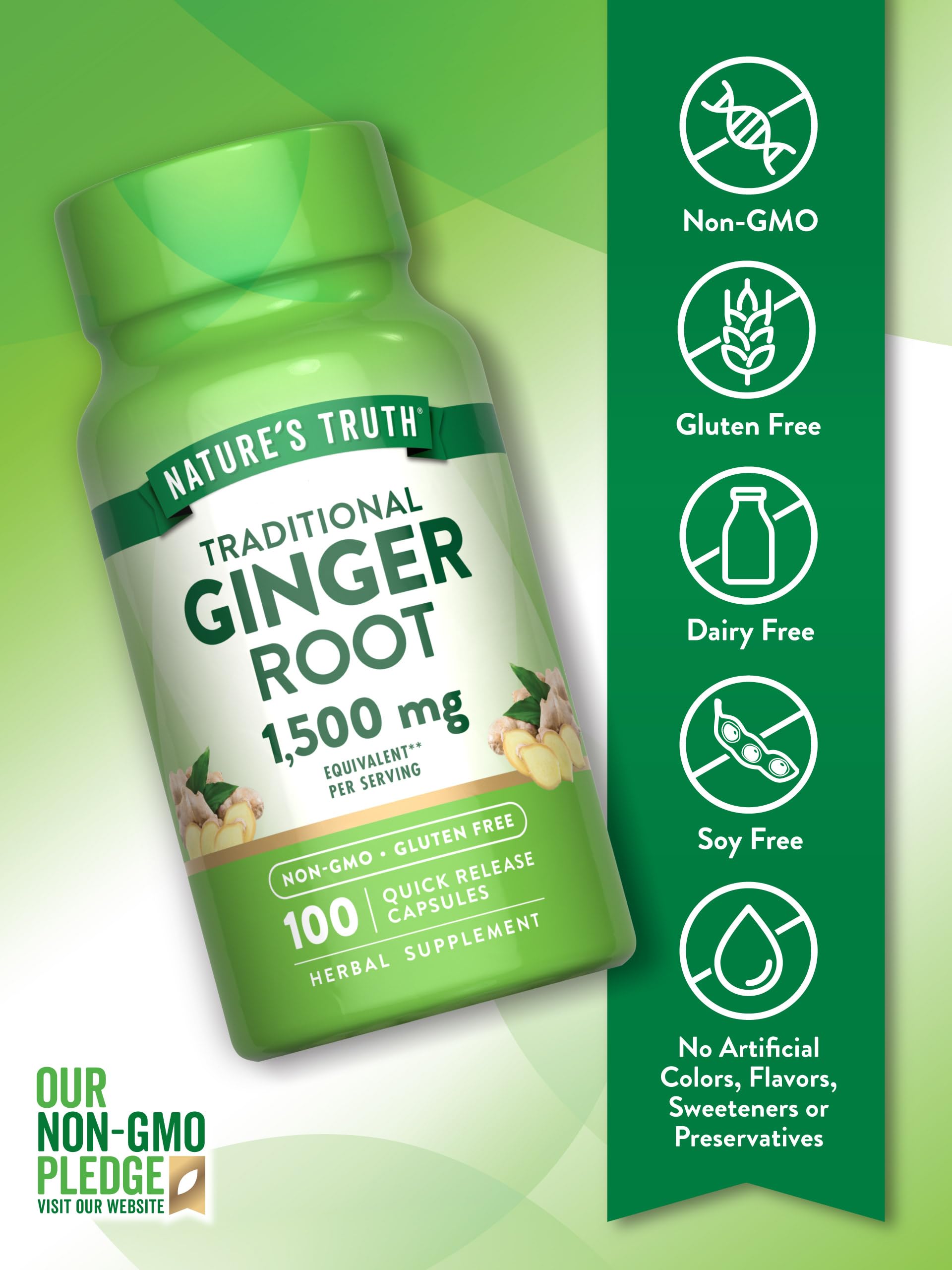 Non-GMO and gluten-free quick release ginger capsules for natural stomach soothing