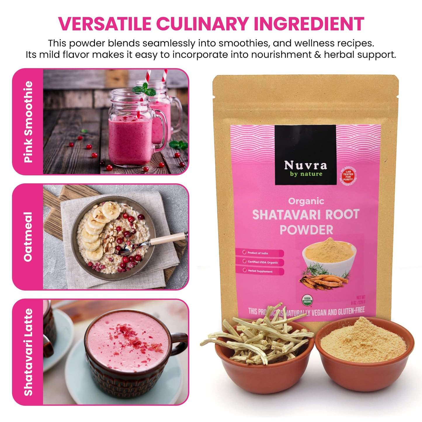Natural Ayurvedic herb powder for women close up texture shot of clean root powder