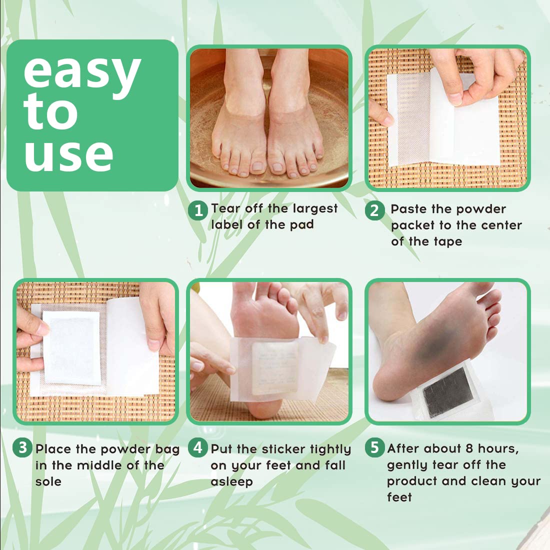 Maguja overnight cleansing foot patches with one hundred adhesive sheets laid out on a clean white surface